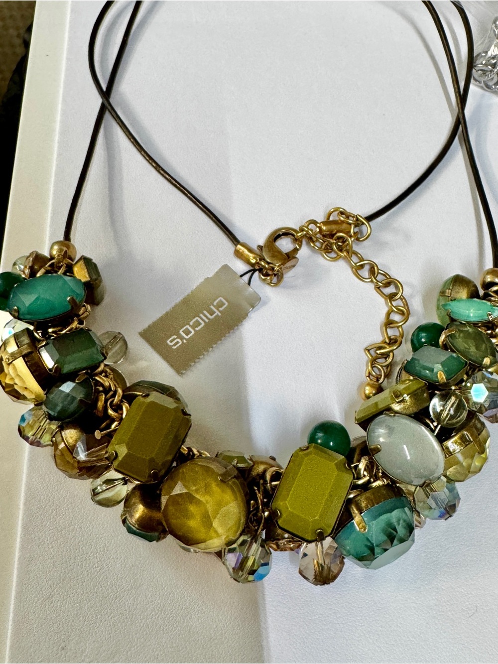 Chico's Green and Gold Statement Necklace 243